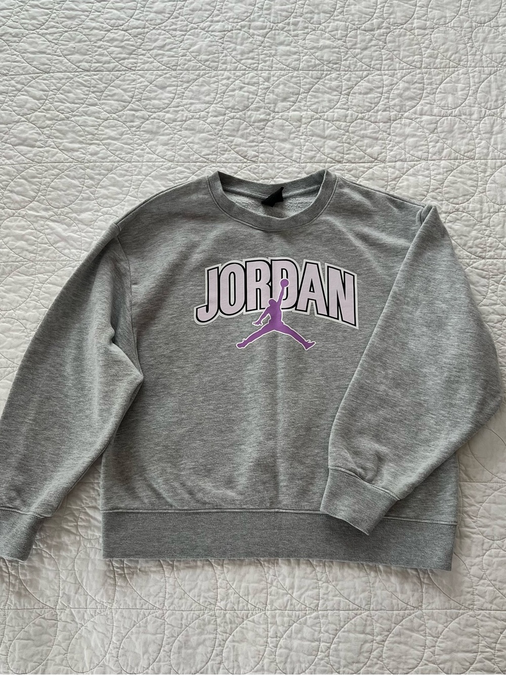 Jordan Light Gray Sweatshirt with Purple Logo Sporty Fandom Basketball Active
